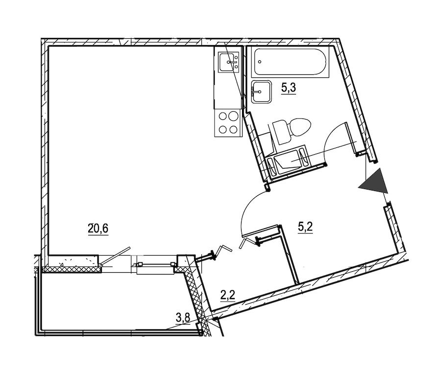 Квартира студия 35.9 м², 2/8 эт., ЖК «Квартал Che»